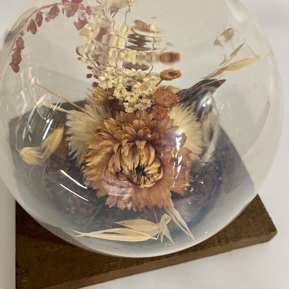 Vintage 60s Dried Flower Glass Terrarium Bird Floral Strawflower Daisy Bouquet - Picture 8 of 10